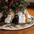 Fluffy Cats on a Branch Cream Christmas Tree Skirt