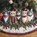 Cats in Scarves with Garland Christmas Tree Skirt