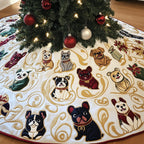French Bulldogs on Cream Gold Swirls Christmas Tree Skirt