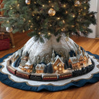 Village Church with Passing Train Christmas Tree Skirt