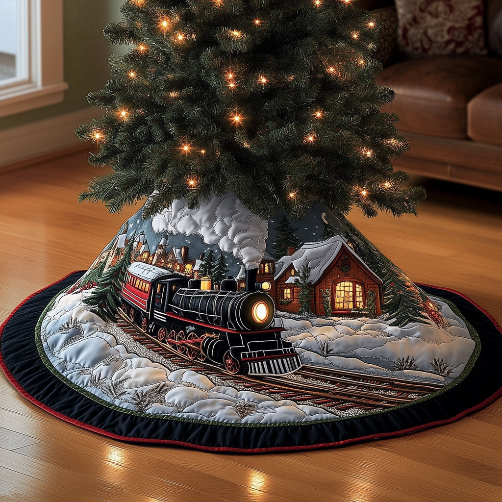 Steam Train by the Mountain Cabin Christmas Tree Skirt