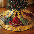 Women in Red Gowns on Yellow Christmas Tree Skirt