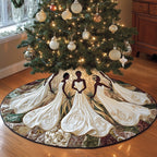 Two Women in Ivory Gowns Christmas Tree Skirt