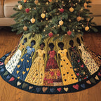 Women in Golden Patterned Gowns Christmas Tree Skirt