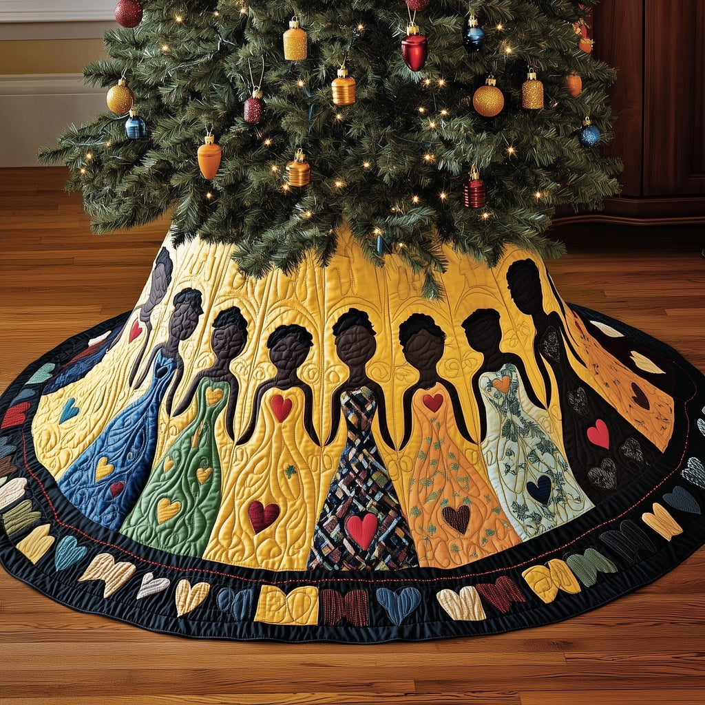 Women in Gowns with the Heart Border Christmas Tree Skirt