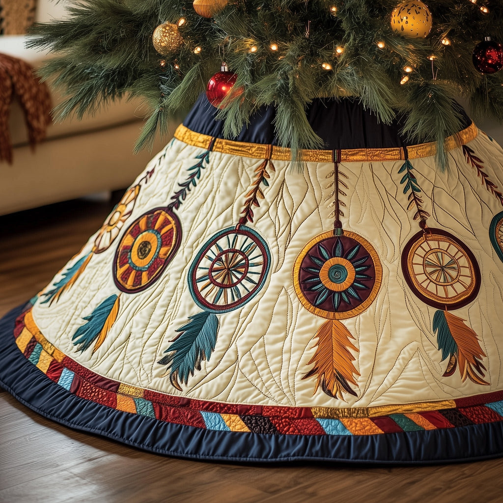 Dreamcatchers with Amber Feathers Christmas Tree Skirt