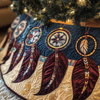 Dreamcatchers on Navy with Red Feathers Christmas Tree Skirt