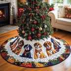 Boxer Puppies on White Red Trim Christmas Tree Skirt