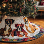 Stained Glass Boxers on White Christmas Tree Skirt