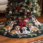 Boxers with Red Ribbon and Holly Christmas Tree Skirt