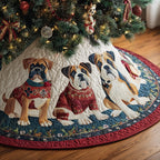 Boxers on Red and Blue Patchwork Christmas Tree Skirt