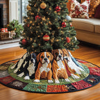 Boxers on Green Patchwork Quilt Christmas Tree Skirt