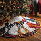 Boxers with Red Blanket on White Christmas Tree Skirt