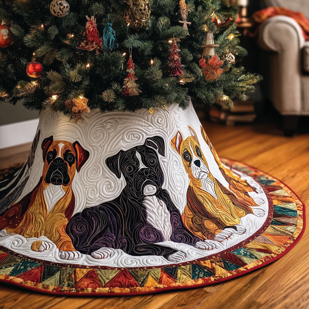 Black and Fawn Boxers Fiery Colors Christmas Tree Skirt