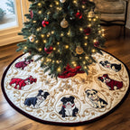 Frenchies in Red Sweaters on Cream Christmas Tree Skirt