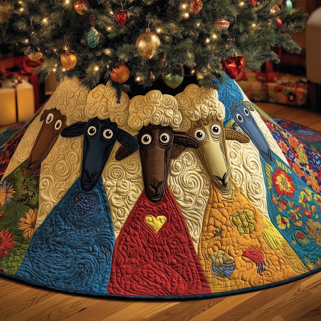 Sheep on Bold Color Blocks Christmas Tree Skirt