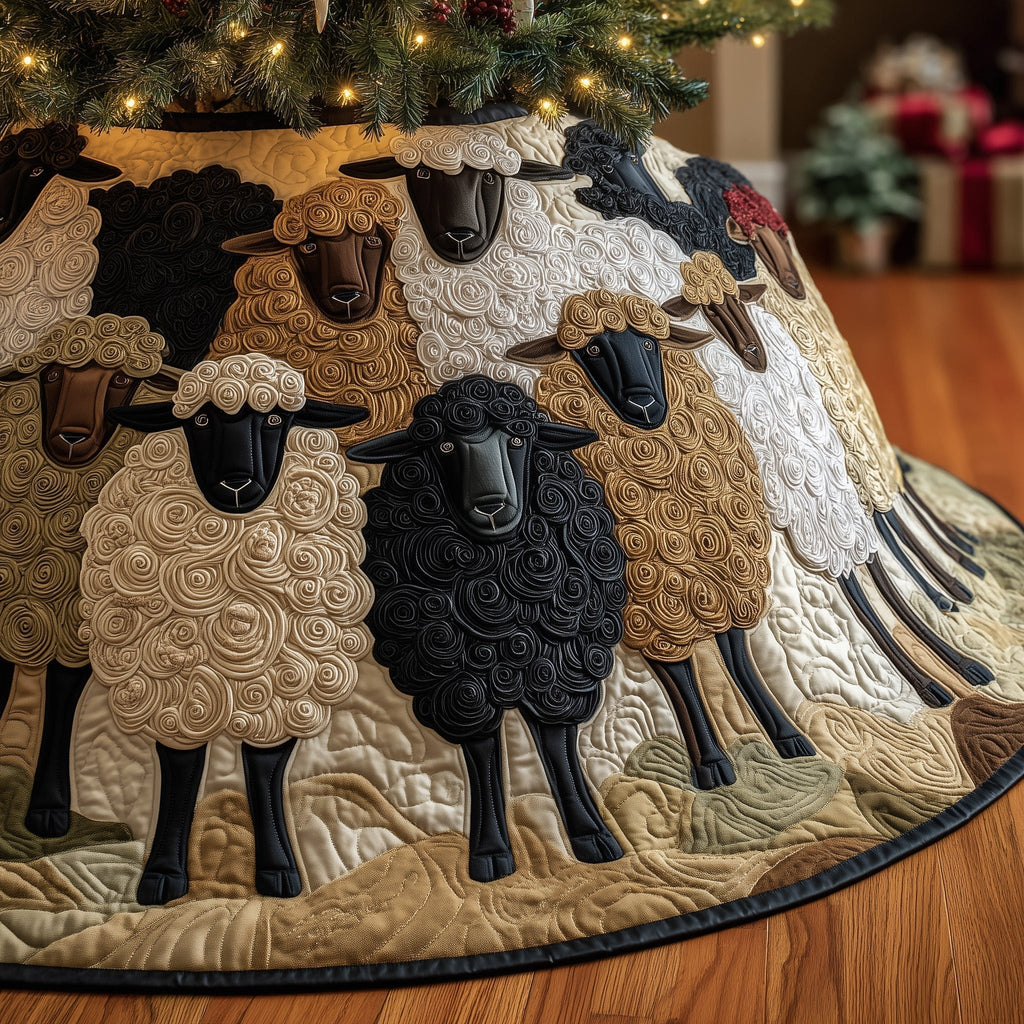 Cream and Black Sheep on Ivory Christmas Tree Skirt