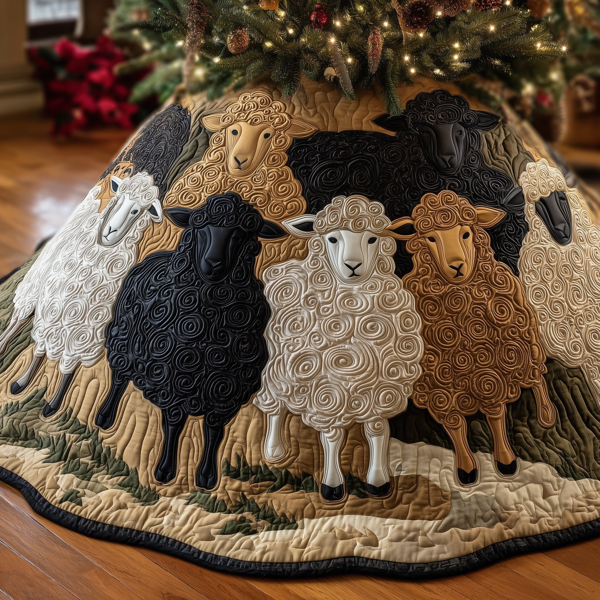 Black Sheep Among the Cream Flock Christmas Tree Skirt