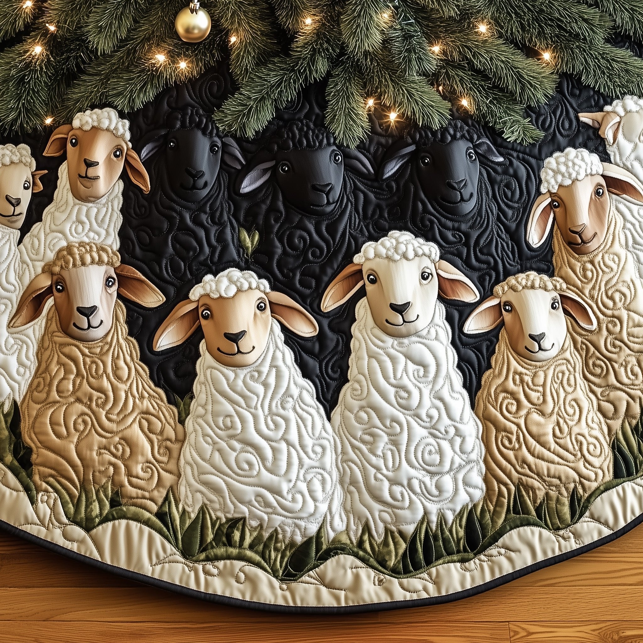 White Sheep with Dark Heads Christmas Tree Skirt