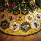 Bees on Golden Honeycomb Christmas Tree Skirt