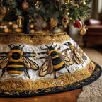Honeybees with the Golden Border Christmas Tree Skirt