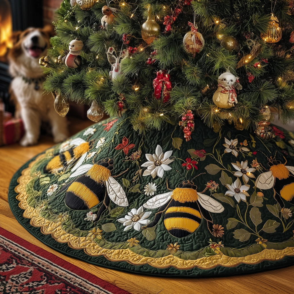 Floral Bee Christmas Tree Skirt