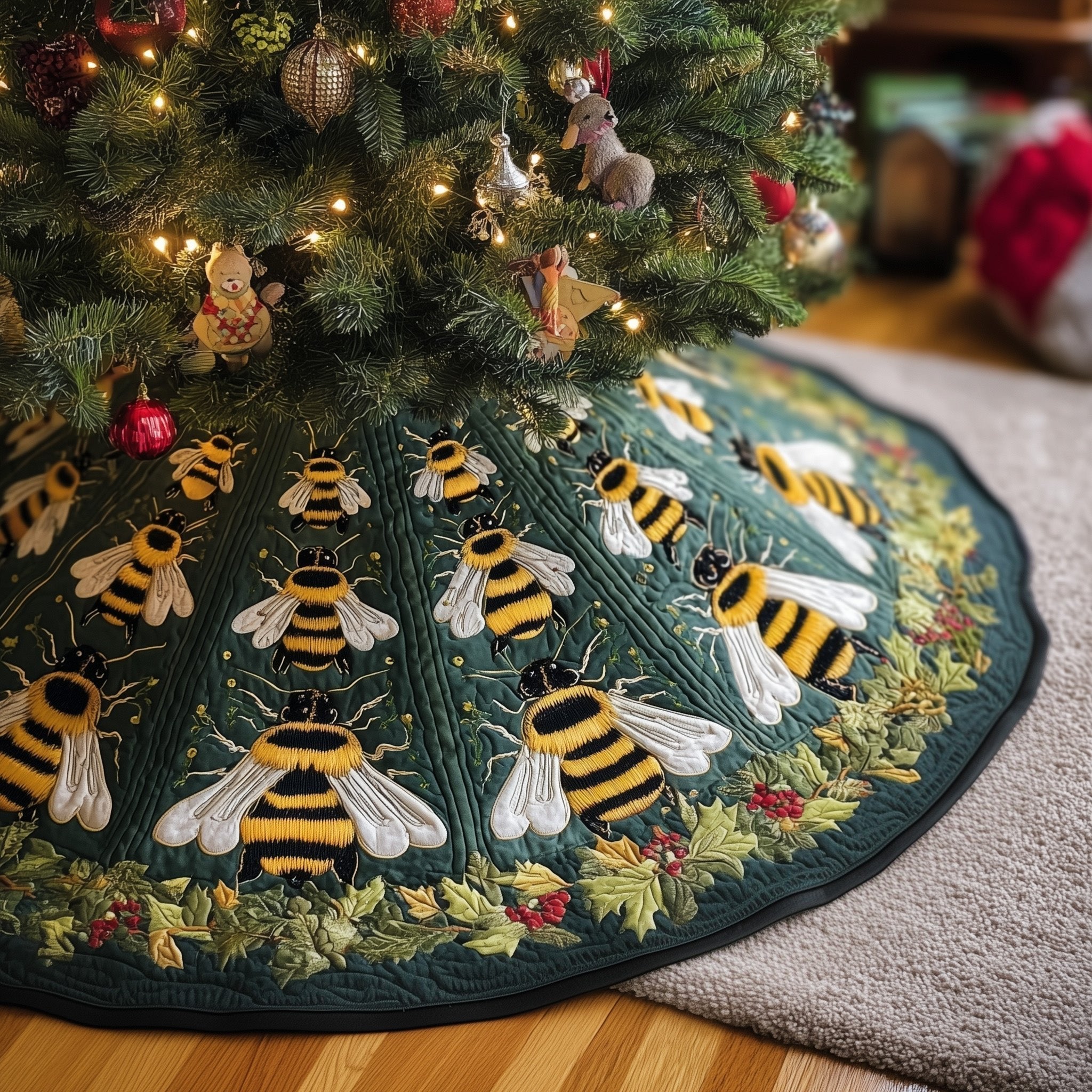 Holiday Bee Christmas Tree Skirt