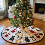 Pugs and Frenchies with Red Gifts Christmas Tree Skirt