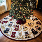 Bulldog Faces on Gold Vines Christmas Tree Skirt