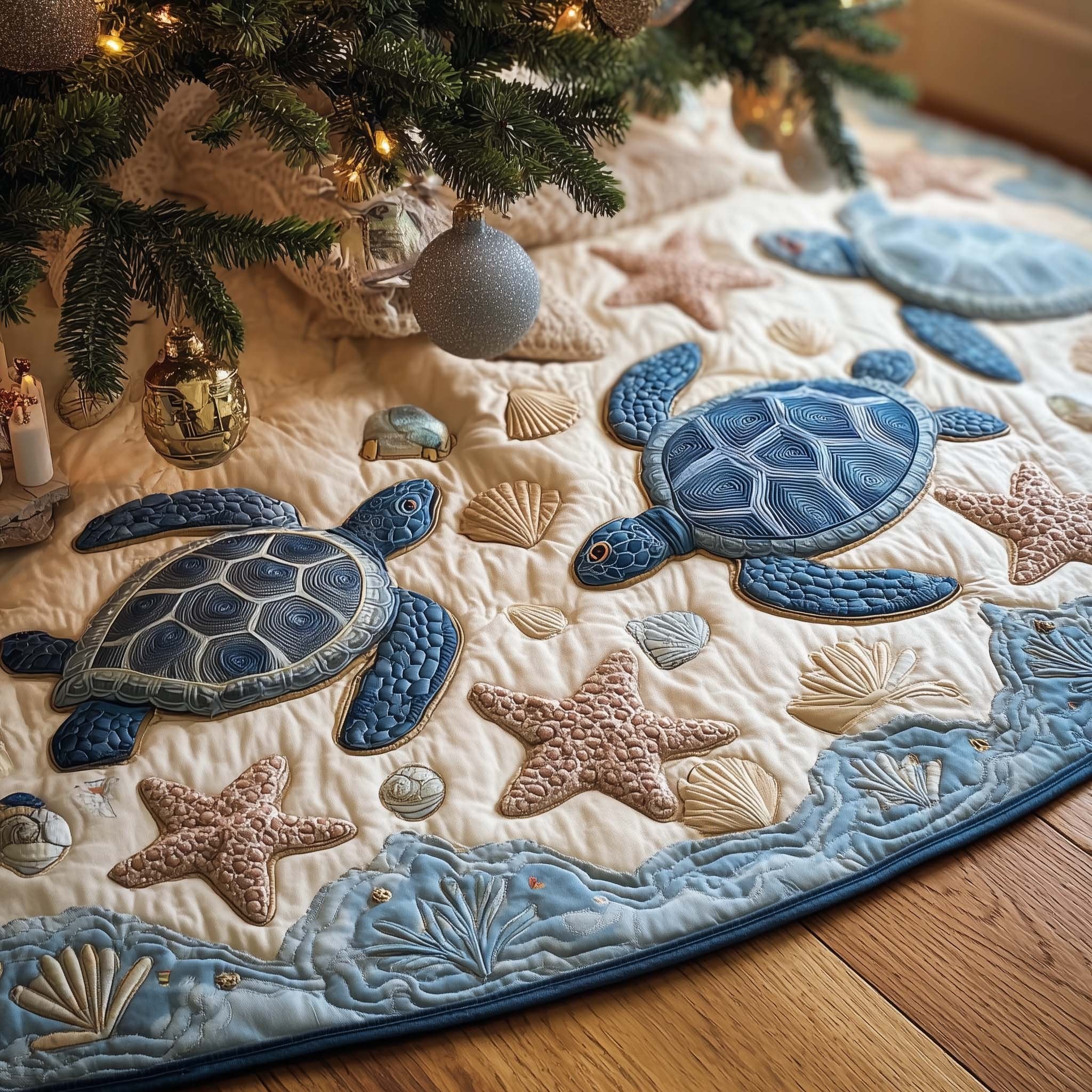 Sea Turtles on the Sandy Shore Christmas Tree Skirt