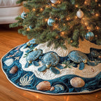 Sea Turtles Swimming in Blue Waves Christmas Tree Skirt