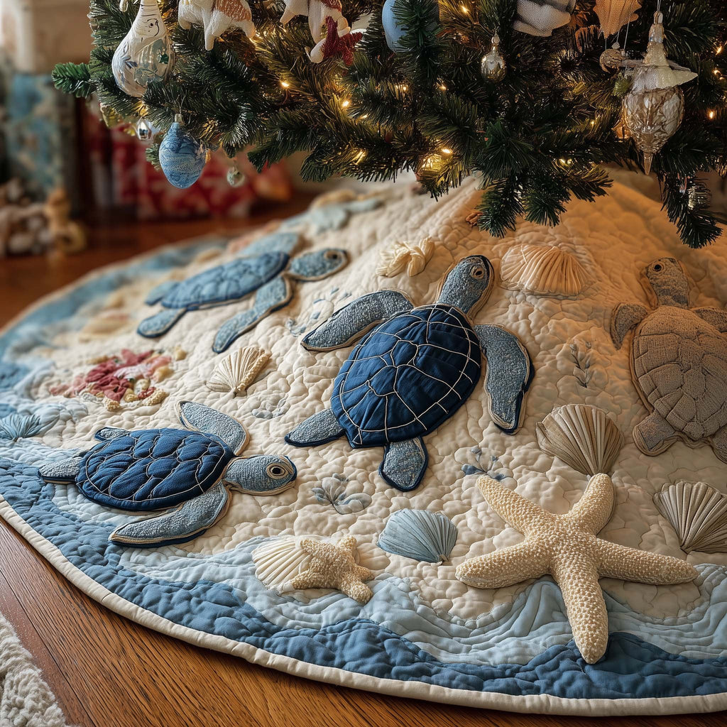 Blue Turtles on the Pale Sand Christmas Tree Skirt
