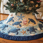 Turtles and Starfish with Navy Border Christmas Tree Skirt