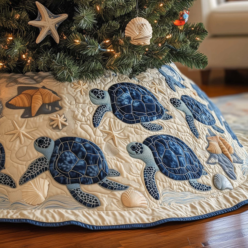 Navy Sea Turtles on Ivory Christmas Tree Skirt