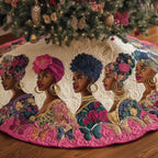 Women in Turbans Among Pink Roses Christmas Tree Skirt