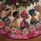 Women in Headwraps with Pink Roses Christmas Tree Skirt