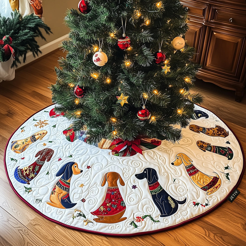 Dachshunds in Patterned Sweaters Christmas Tree Skirt