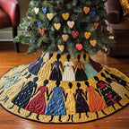 Women in Colorful Gowns on Gold Christmas Tree Skirt