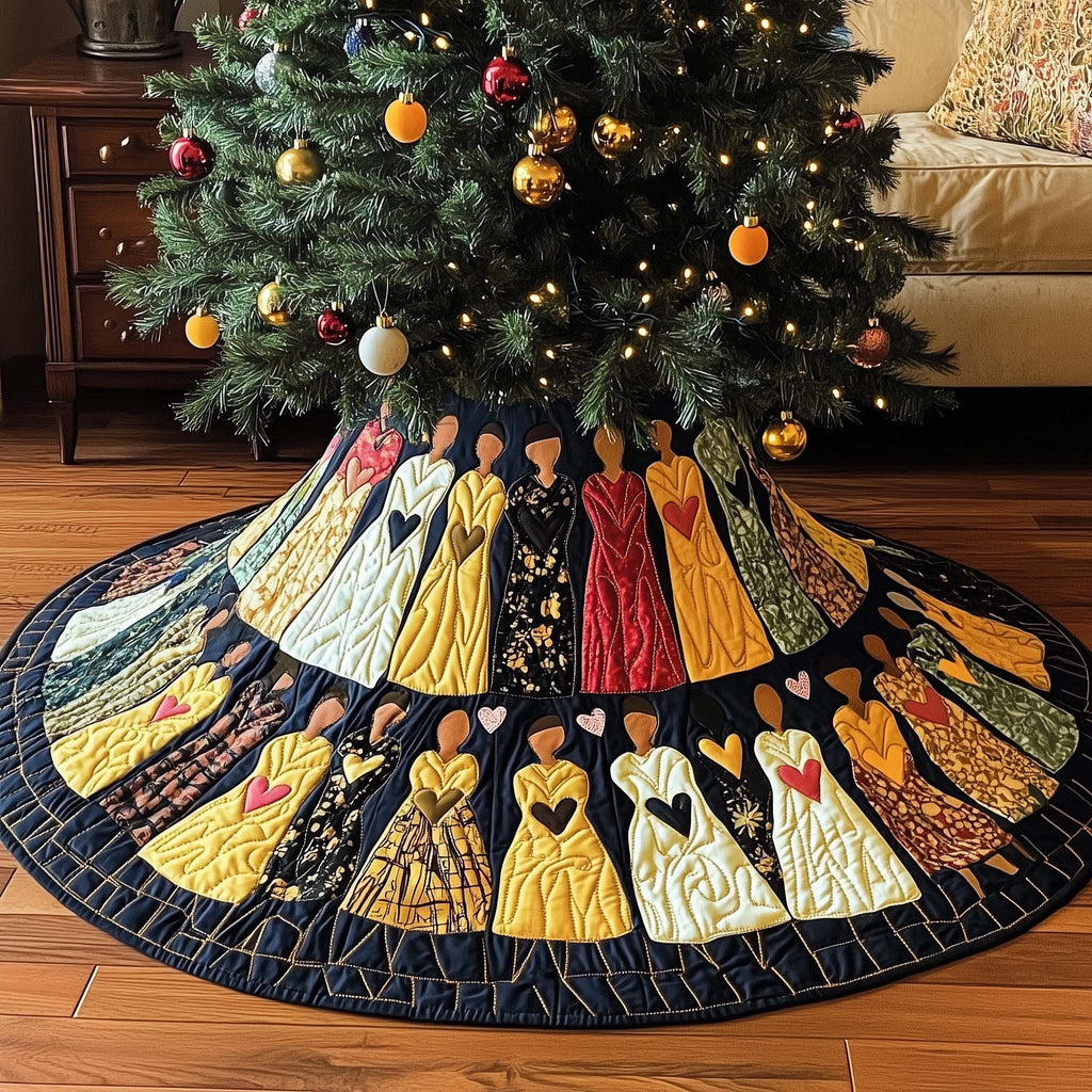 Women in Gowns with Heart Garland Christmas Tree Skirt