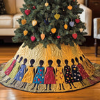 Women in Dresses on Golden Quilt Christmas Tree Skirt