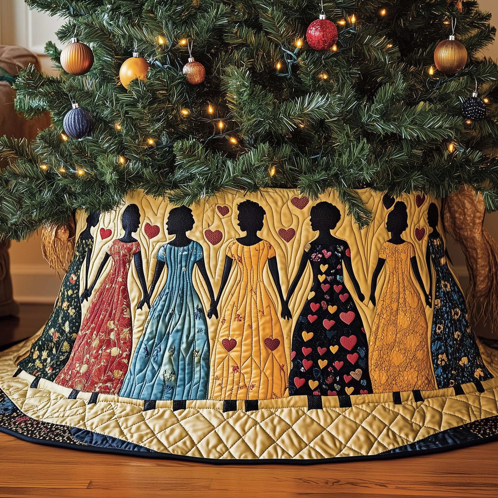 Women in Blue and Pink Gowns Christmas Tree Skirt