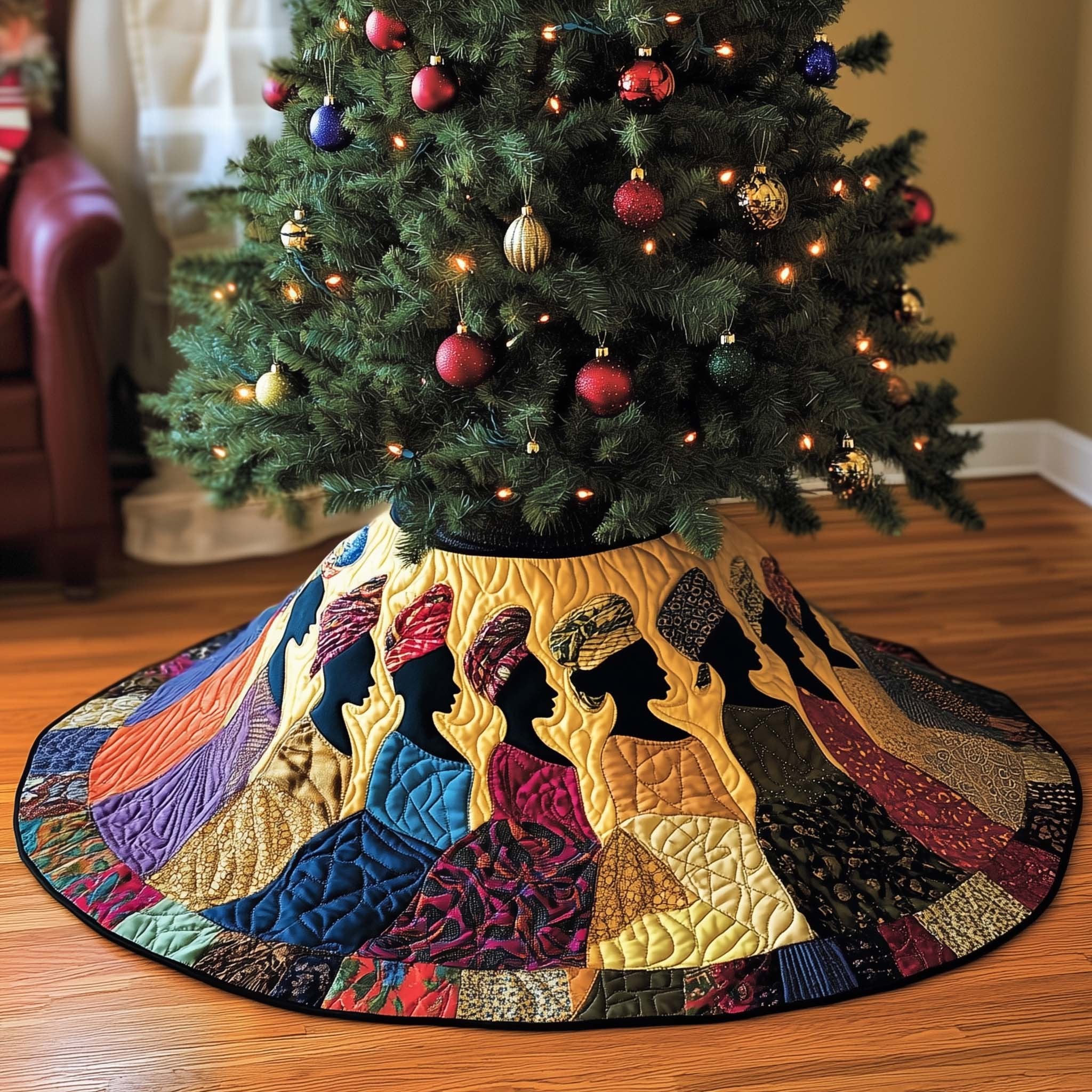 Silhouette Women on the Golden Field Christmas Tree Skirt