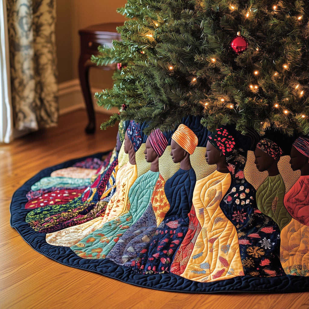 Women in Headwraps and Patterned Dresses Christmas Tree Skirt