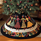 Women Dancing in Colorful Dresses on Black Christmas Tree Skirt