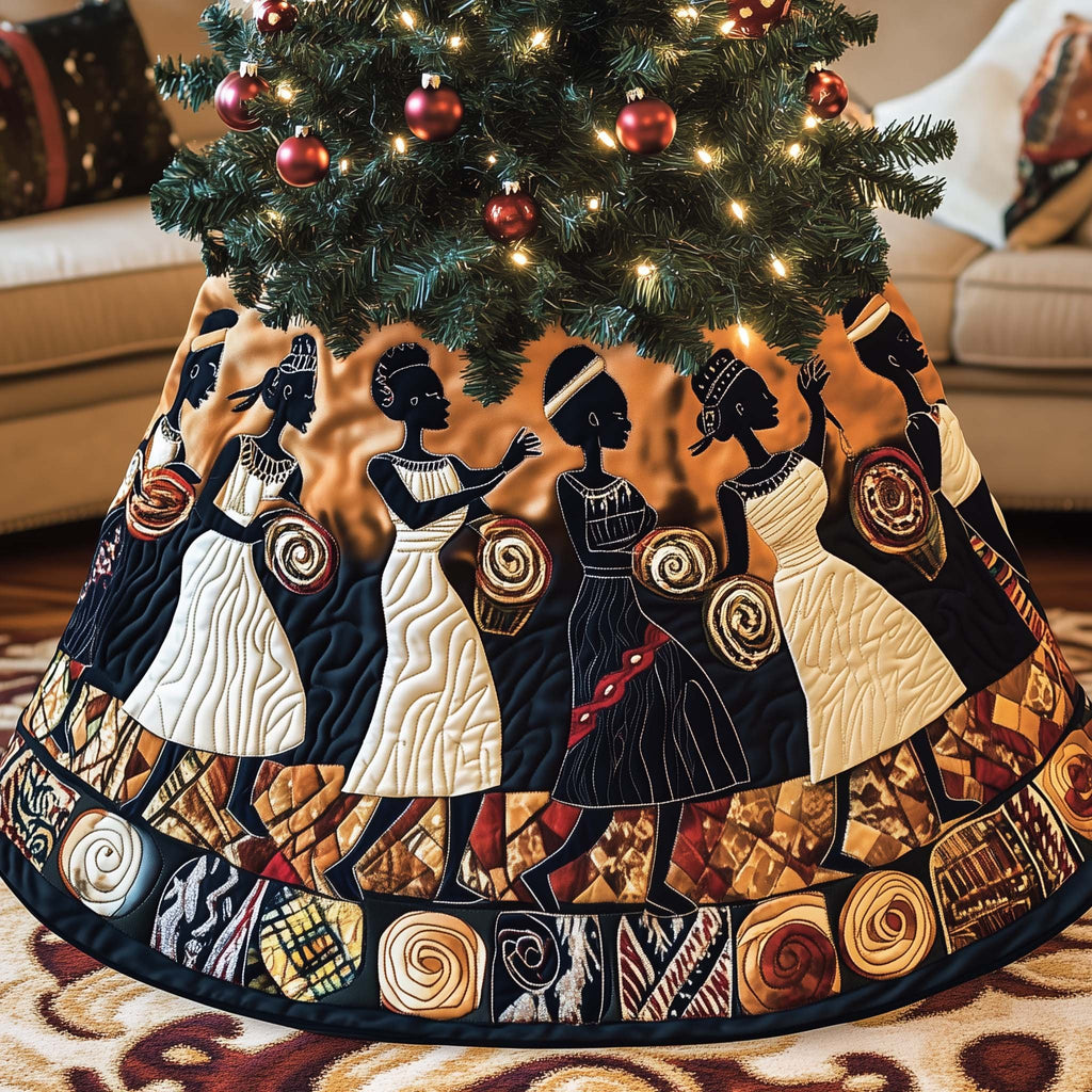 African Dancers Above the Patchwork Band Christmas Tree Skirt