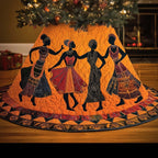 Silhouette Dancers on Bright Orange Christmas Tree Skirt