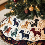 Dachshunds on White Navy Border Christmas Tree Skirt