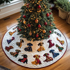 Tiny Patterned Dachshunds on Ivory Christmas Tree Skirt