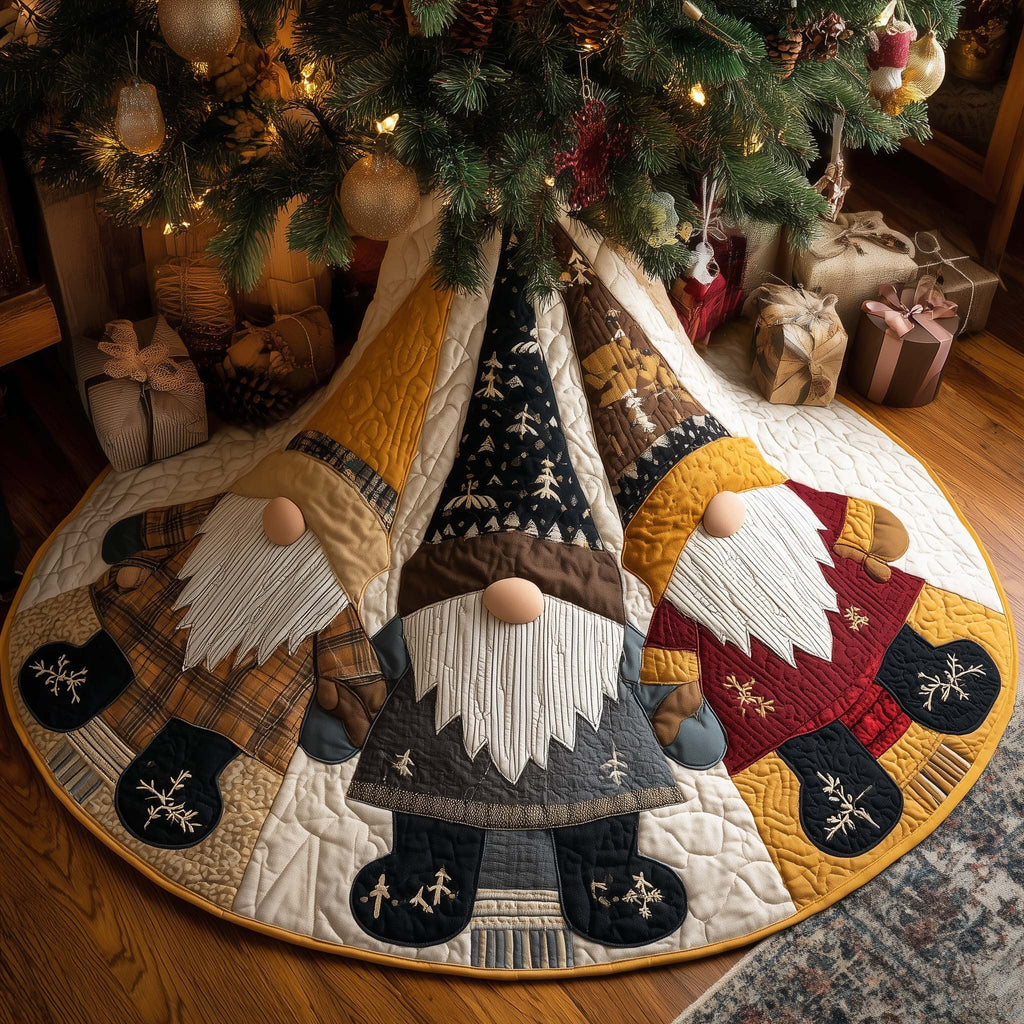 Bearded Gnome in Navy and Gold Christmas Tree Skirt