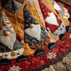 Gnomes in Grey and Gold Winter Coats Christmas Tree Skirt